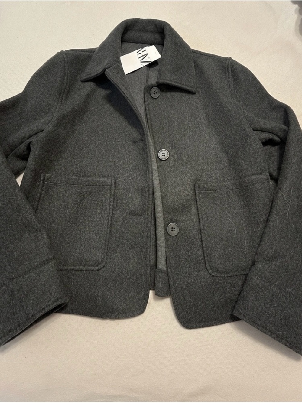 Zara Dark Charcoal Gray Wool-Blend Pea Coat